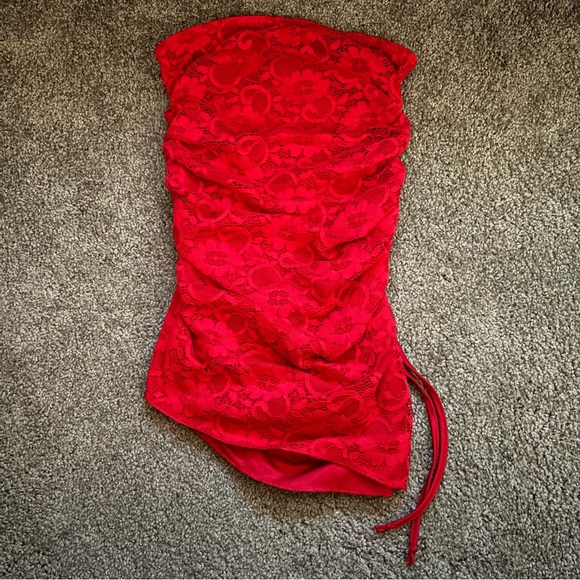 PrettyLittleThing Red Lace Dress - Picture 1 of 4